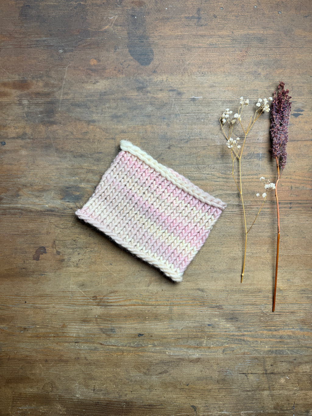 Knitted Neck Warmer Tube Scarf: Neck Gaiter  - 100% Wool - Pinks
