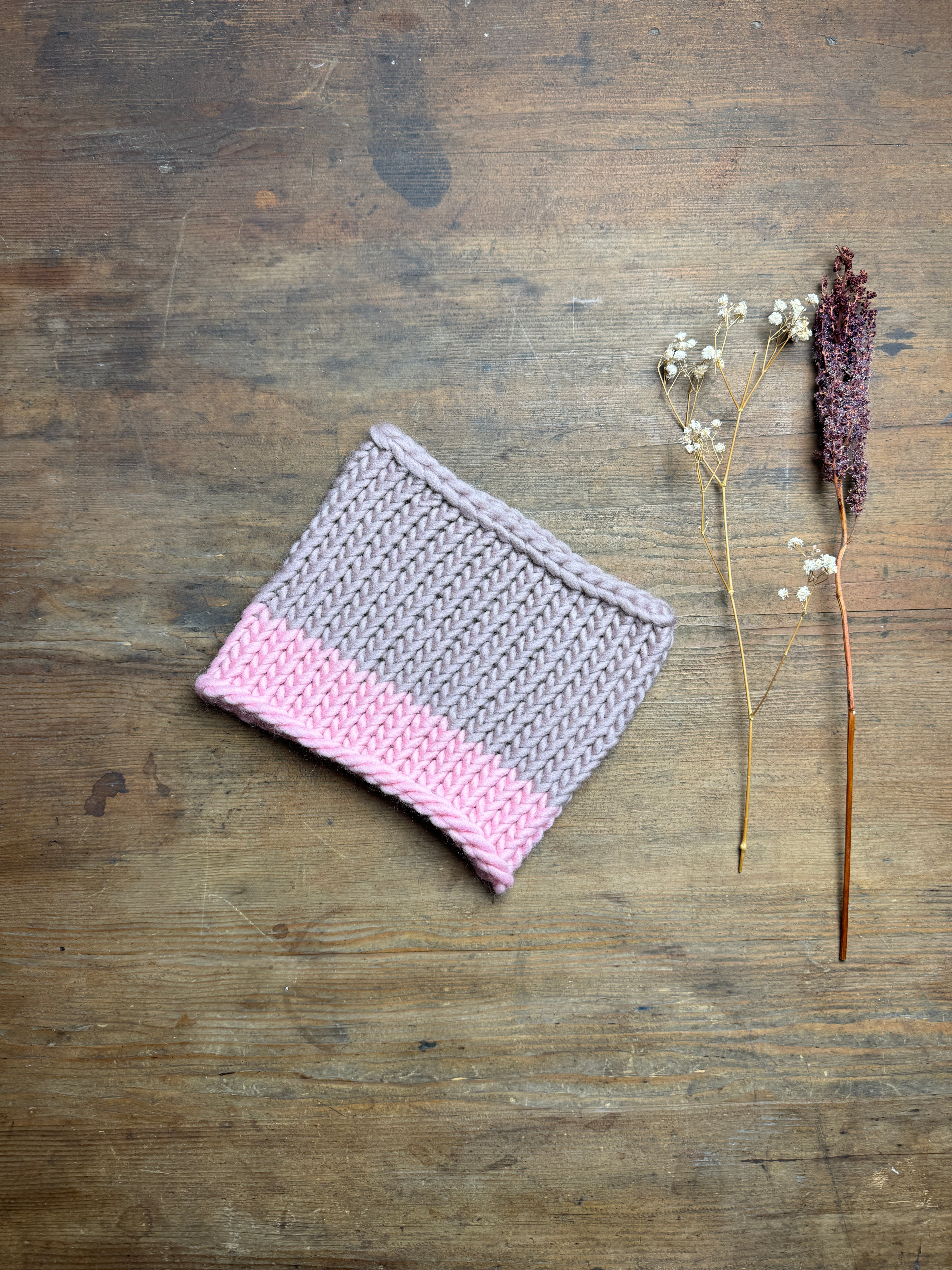 Knitted Neck Warmer Tube Scarf: Neck Gaiter  - Pastel Pink and Purple