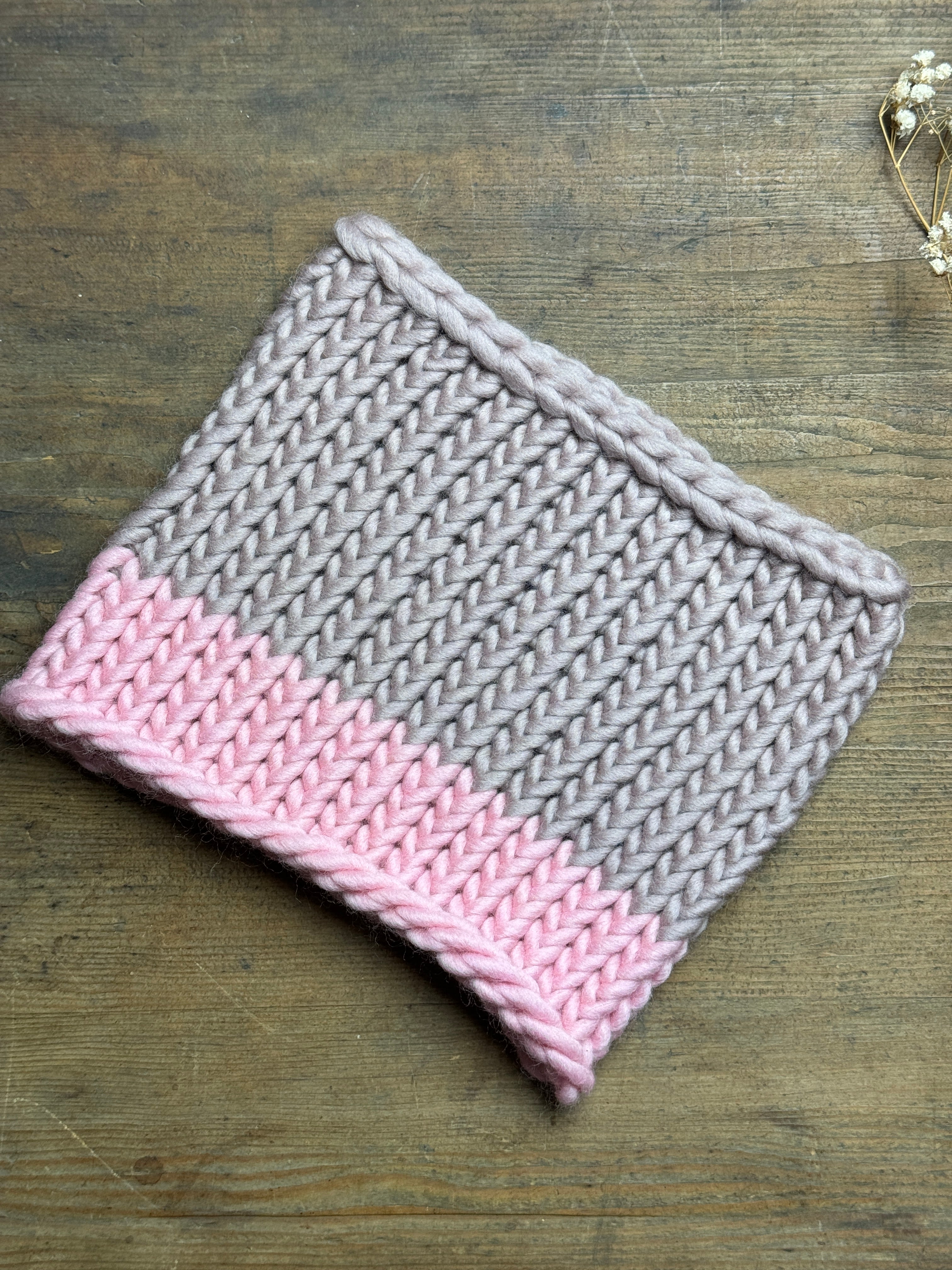 Knitted Neck Warmer Tube Scarf: Neck Gaiter  - Pastel Pink and Purple