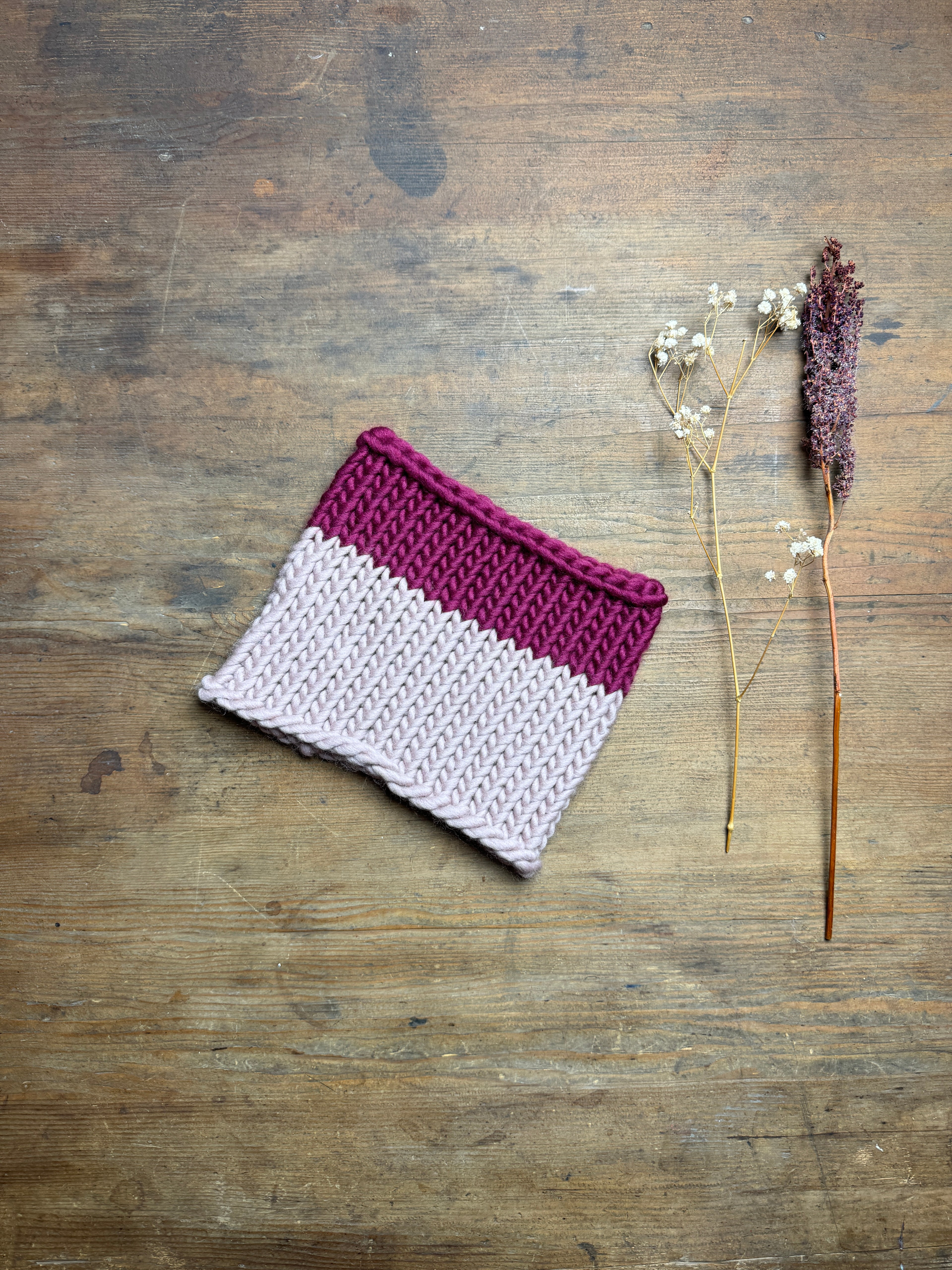 Knitted Neck Warmer Tube Scarf: Neck Gaiter  - 100% Merino - Purples