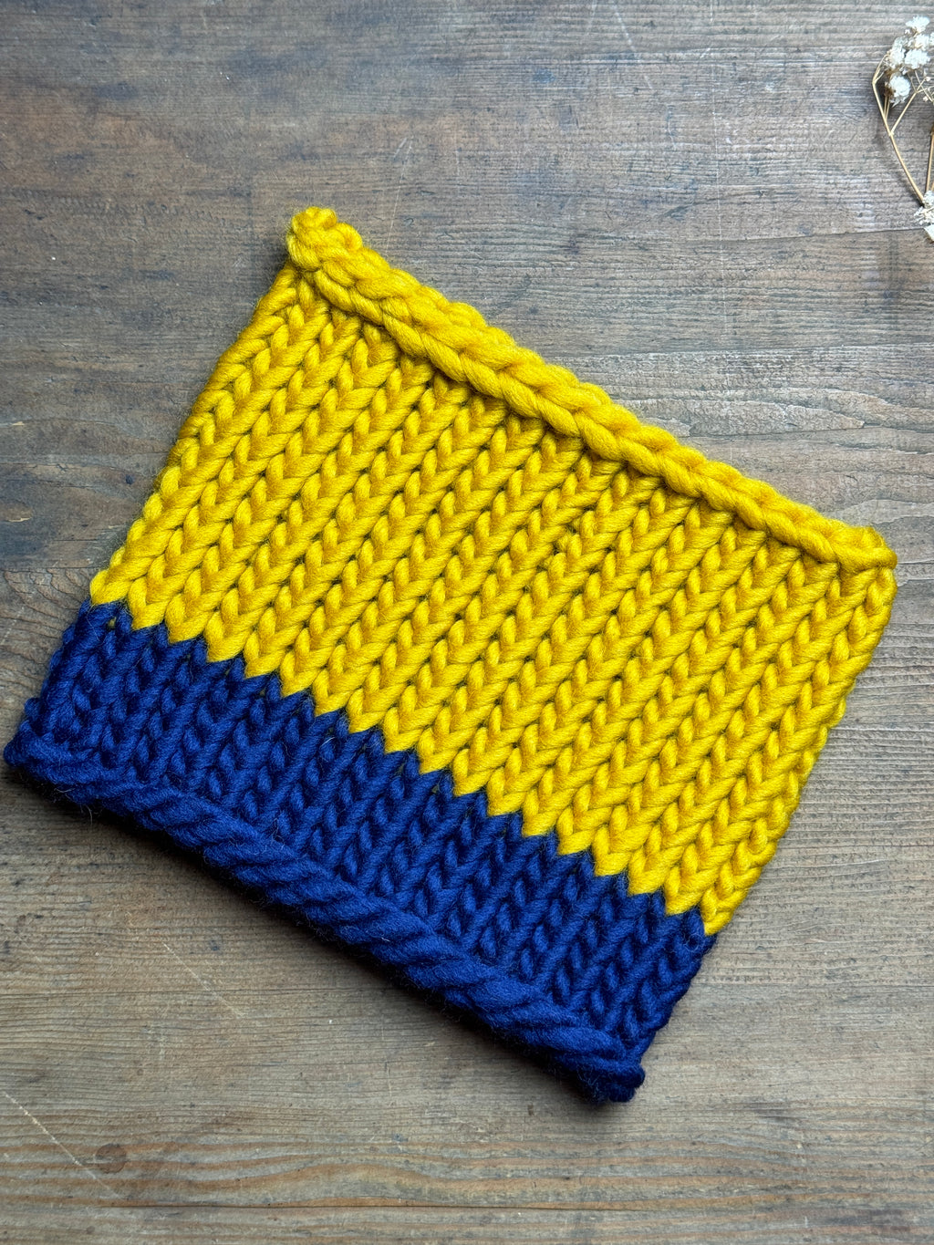 Knitted Neck Warmer Tube Scarf: Neck Gaiter  - 100% Merino - Mustard and Navy