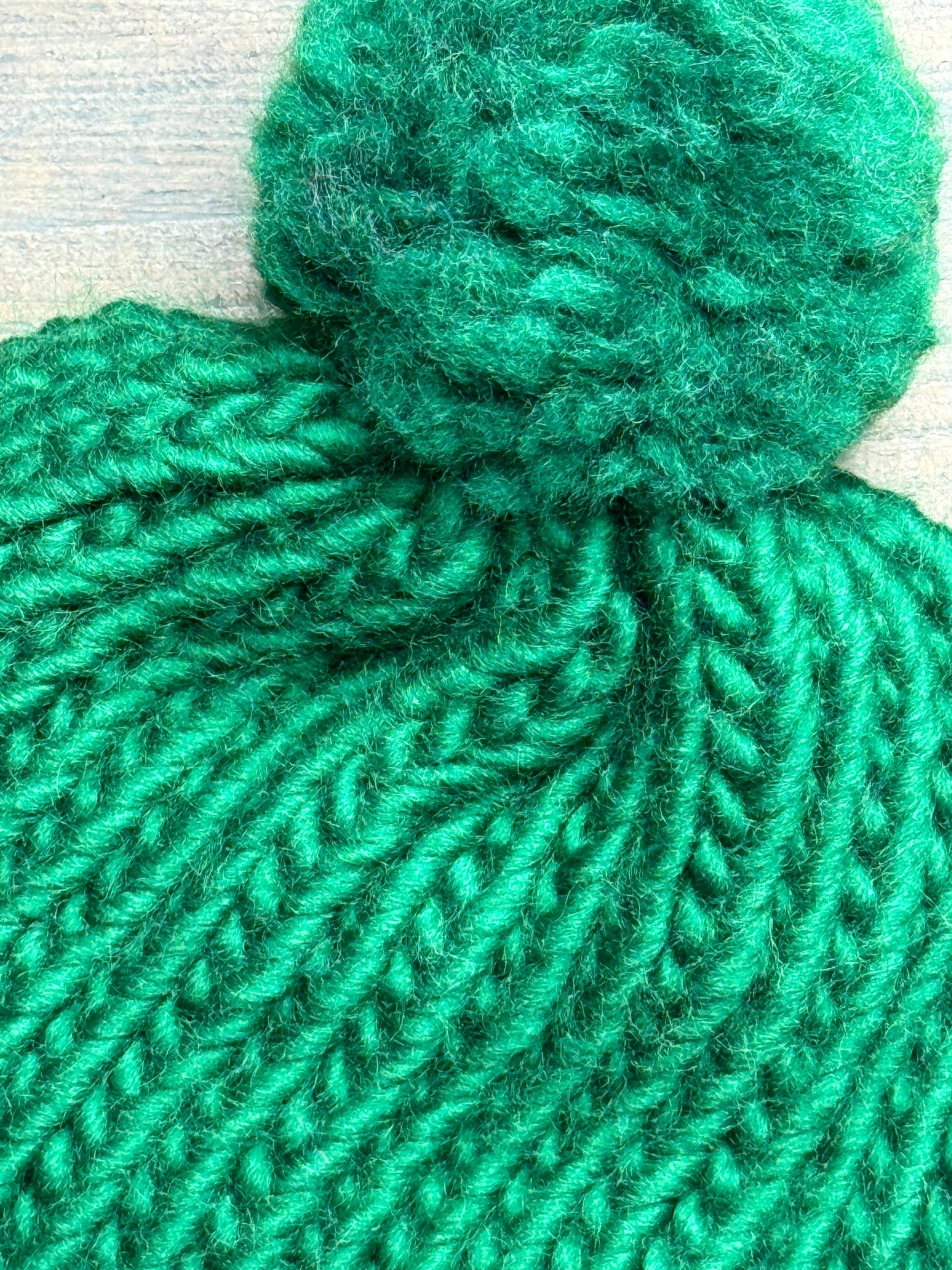 Pine Green Knitted Hat with a pom pom - Adult