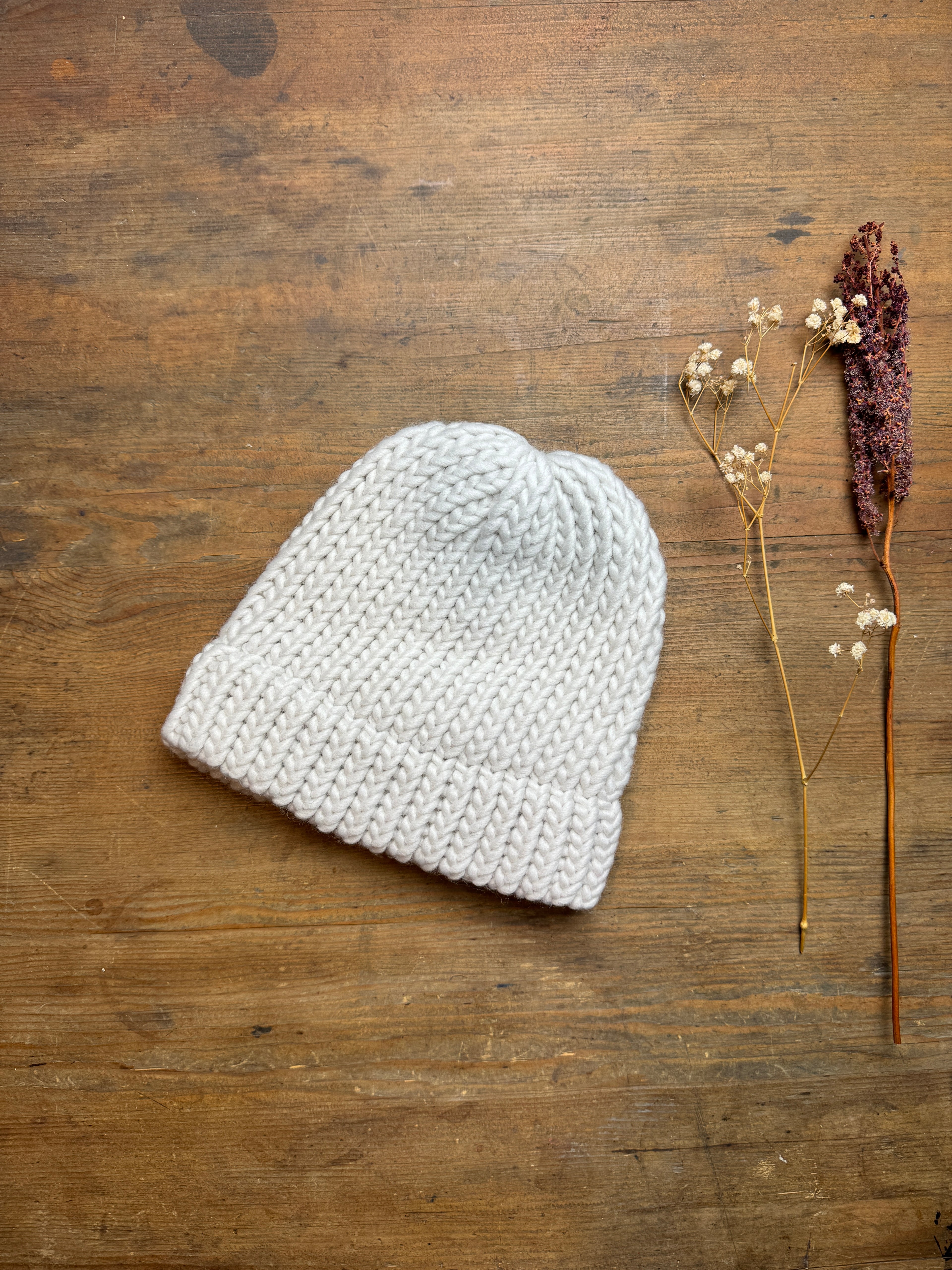 Adult Knitted Hat - White Merino Wool Hat