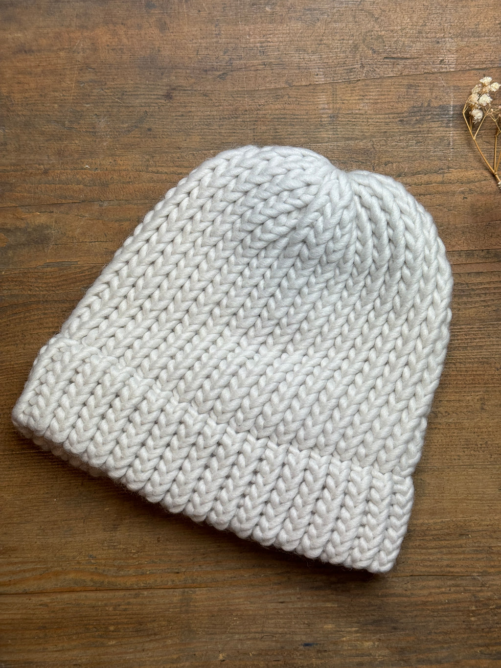 Adult Knitted Hat - White Merino Wool Hat