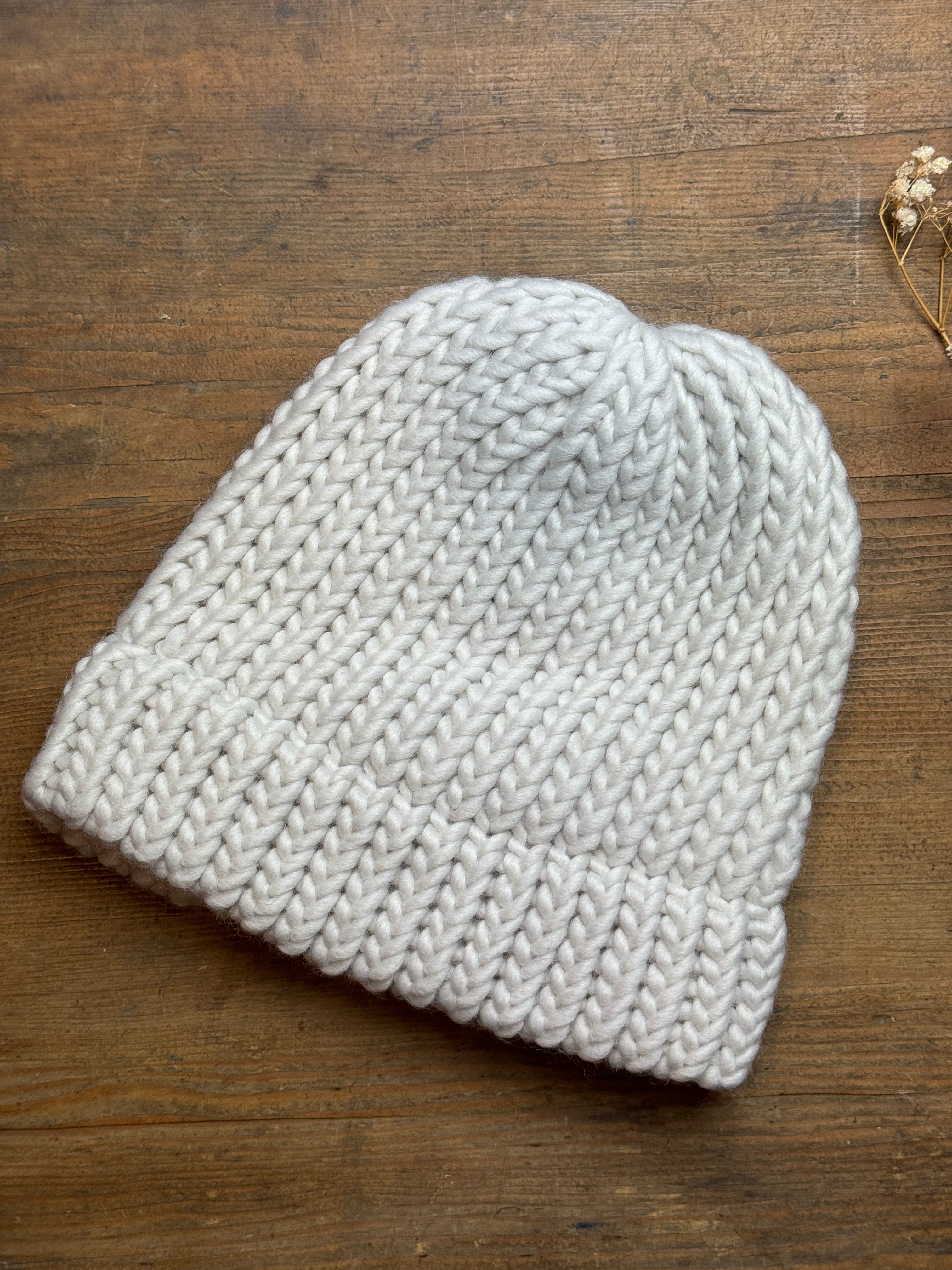 Adult Knitted Hat - White Merino Wool Hat