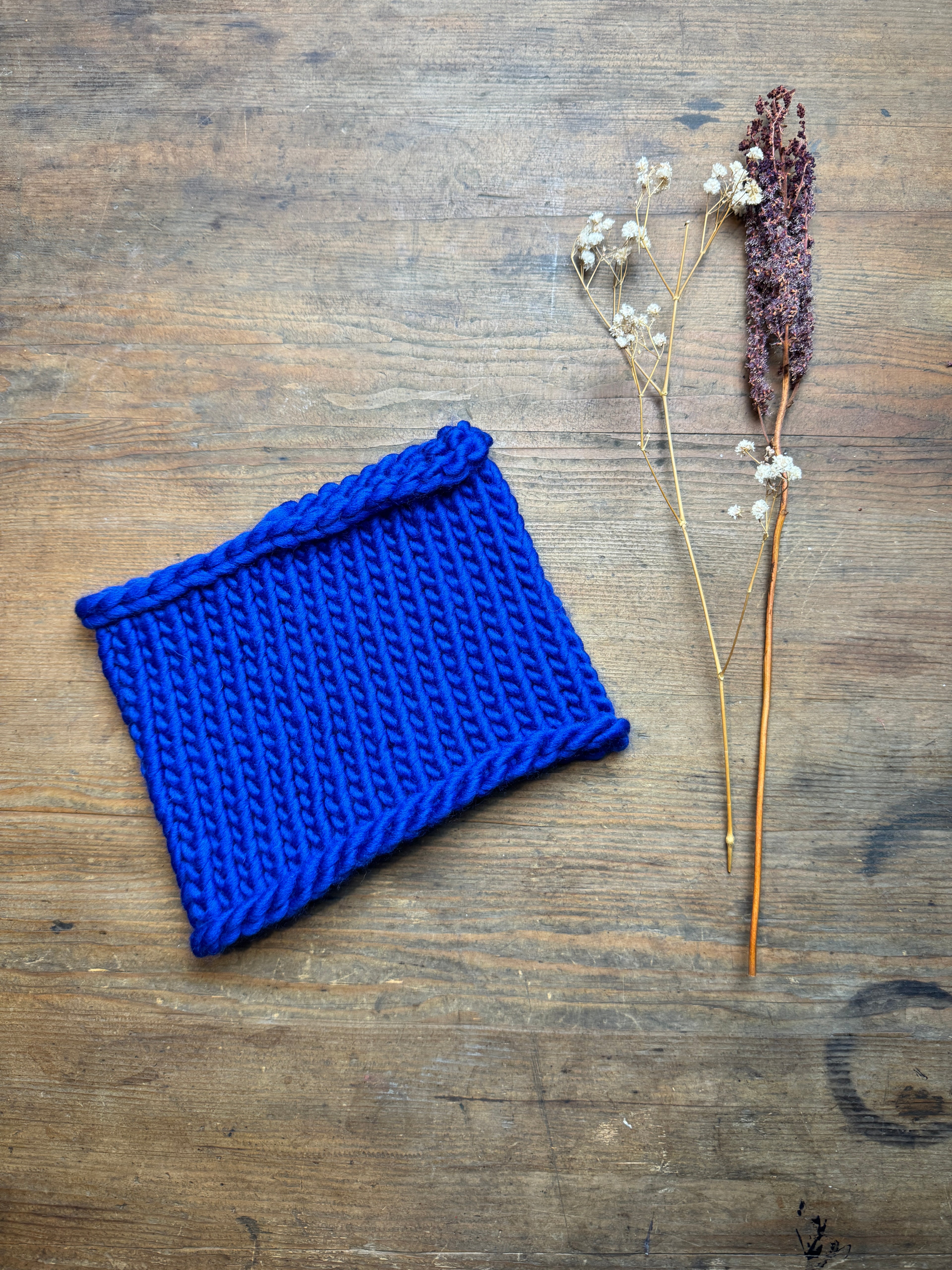 Knitted Neck Warmer Tube Scarf: Neck Gaiter  - 100% Merino Wool - Royal Blue
