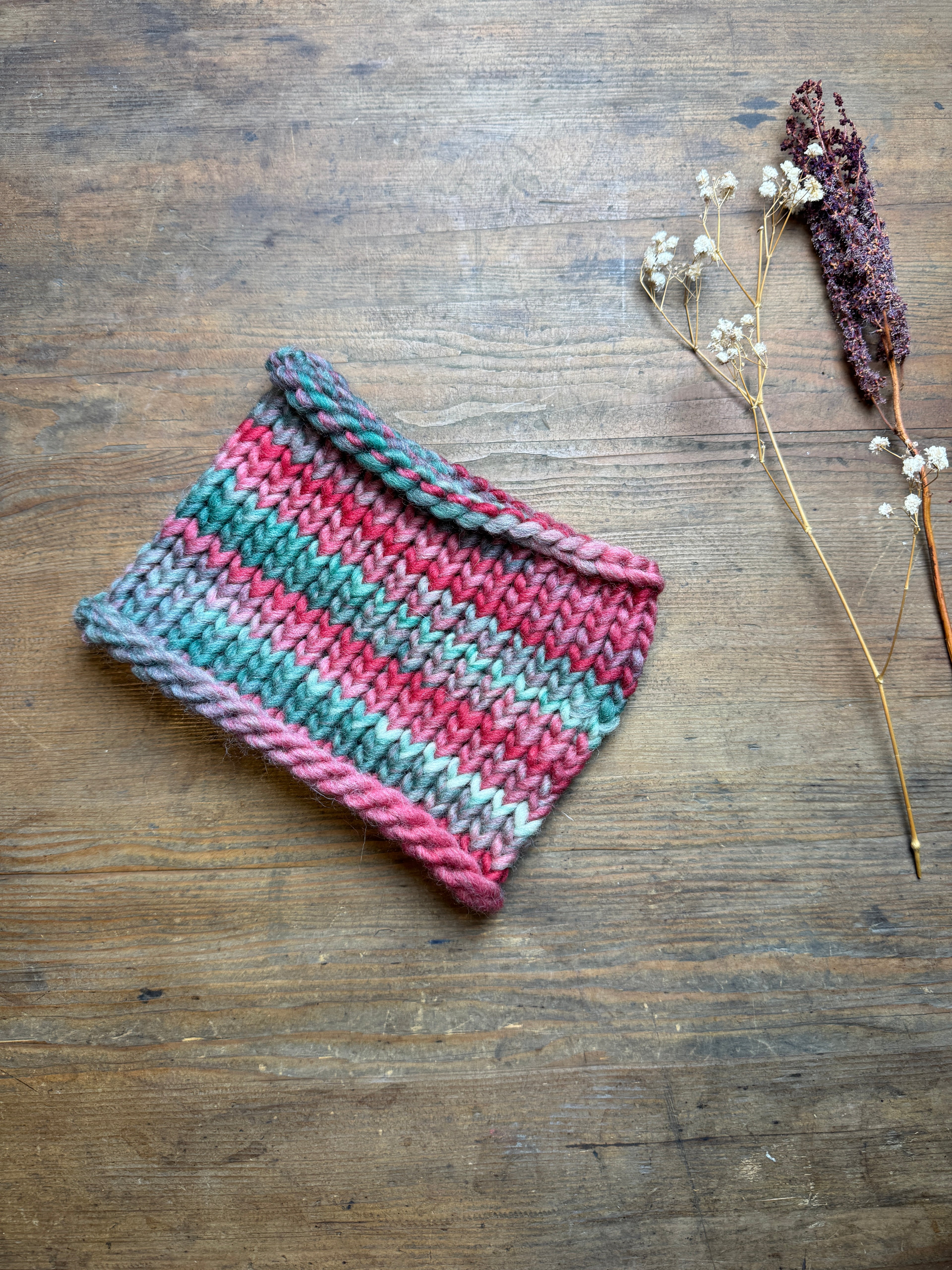 Knitted Neck Warmer Tube Scarf: Neck Gaiter  - 100% Wool - Watermelon