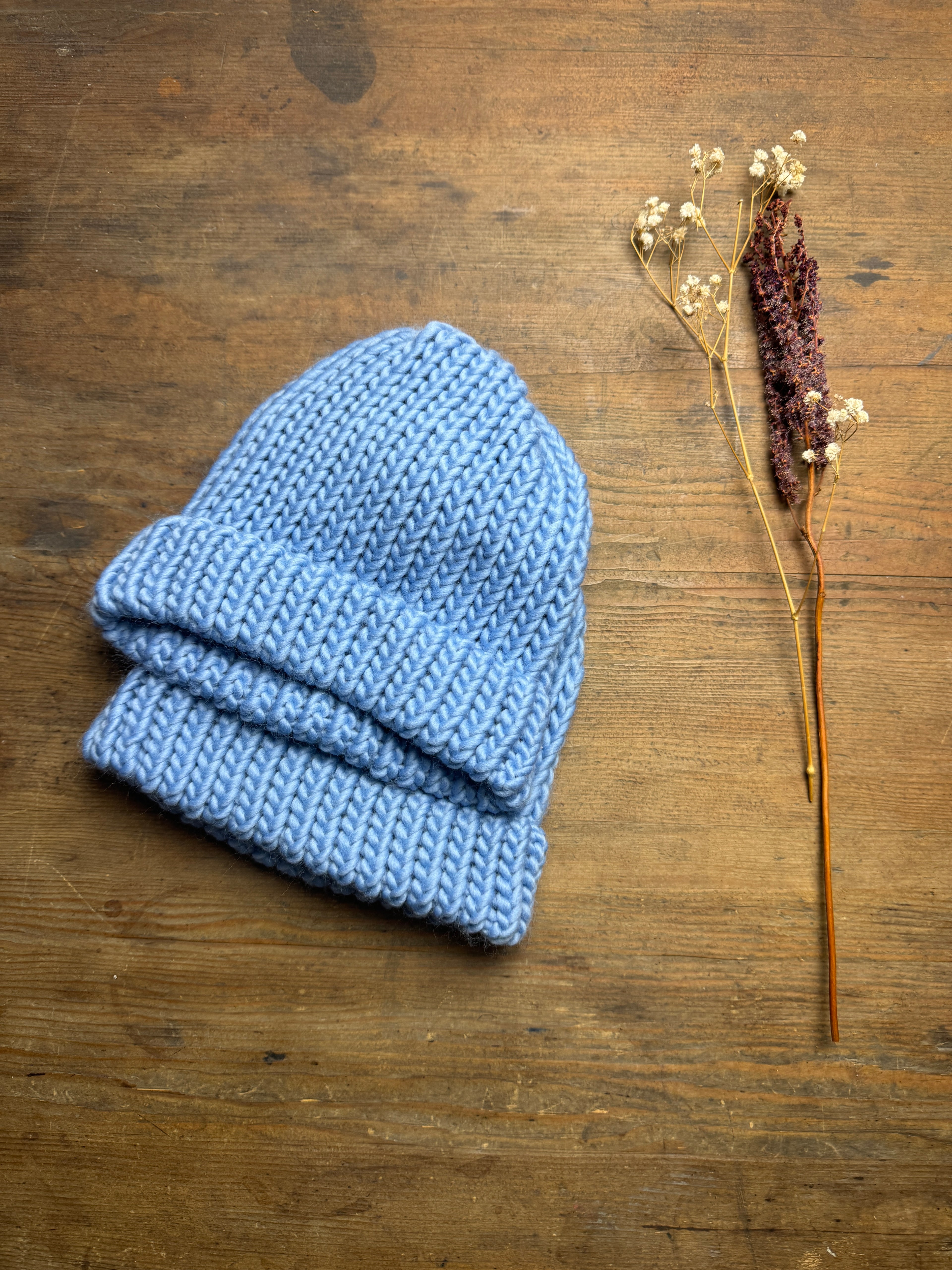 Adult Knitted Hat - Pastel Blue