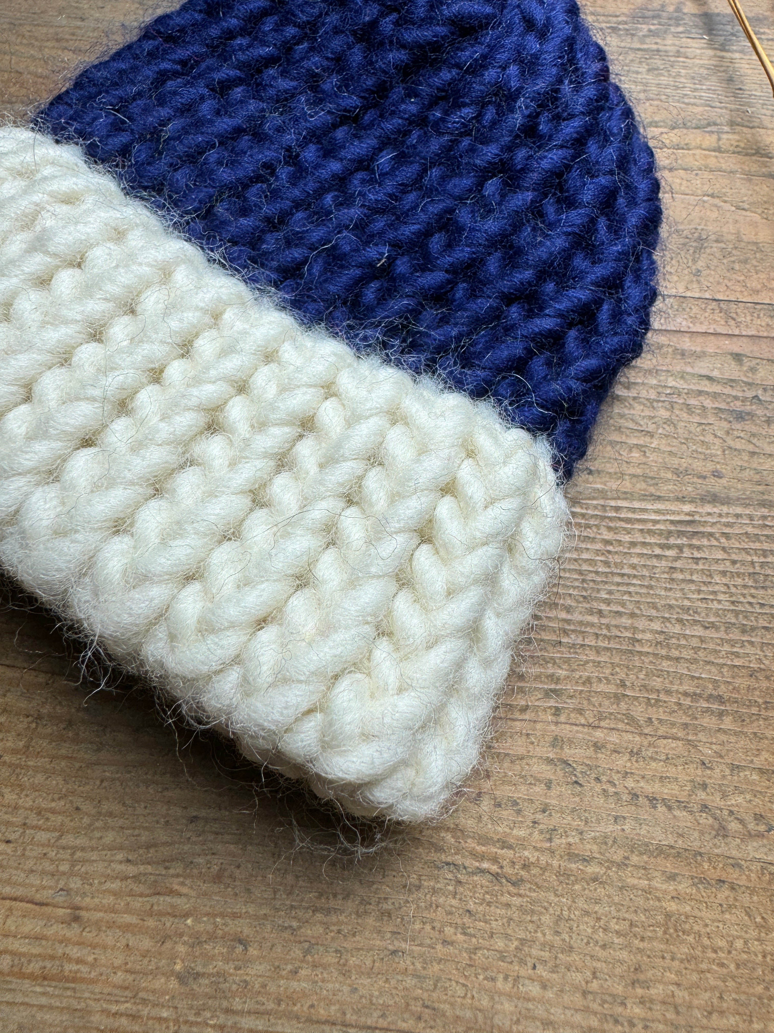 Blue and White Knitted Newborn Hat