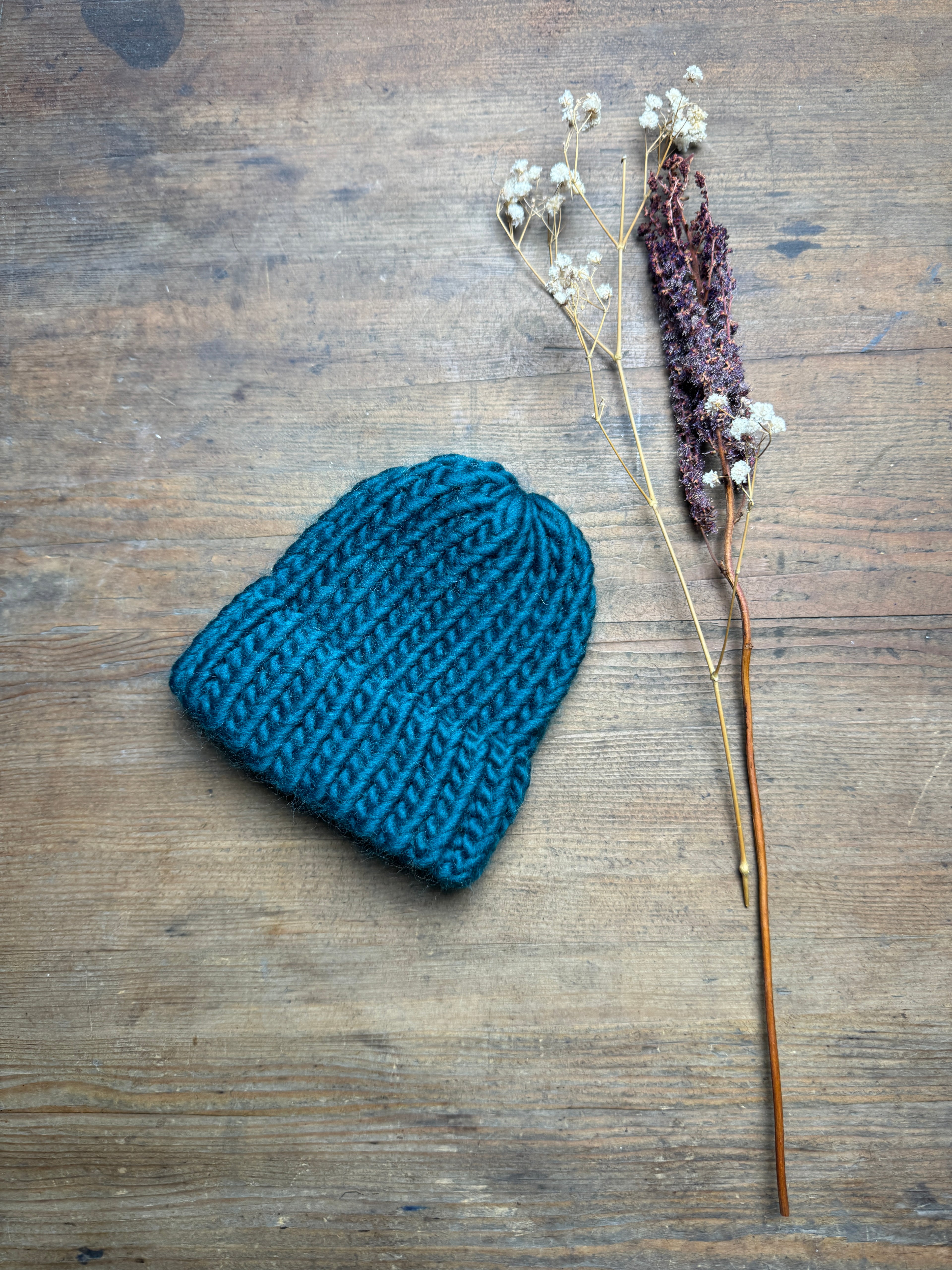 0-3 Months Newborn Knitted Hat - Peacock Blue