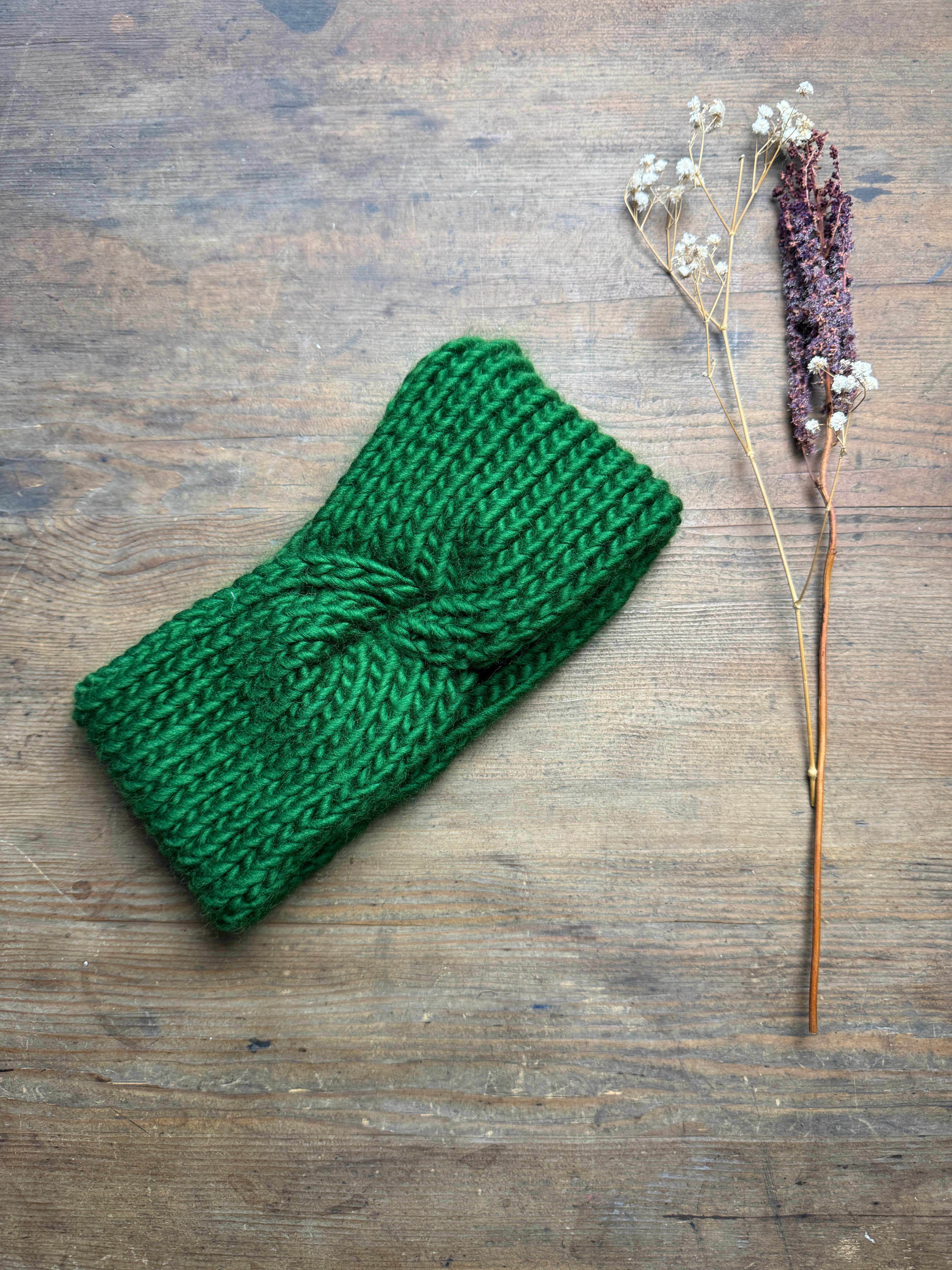 Pine Green Twist headband - 100% Merino Wool