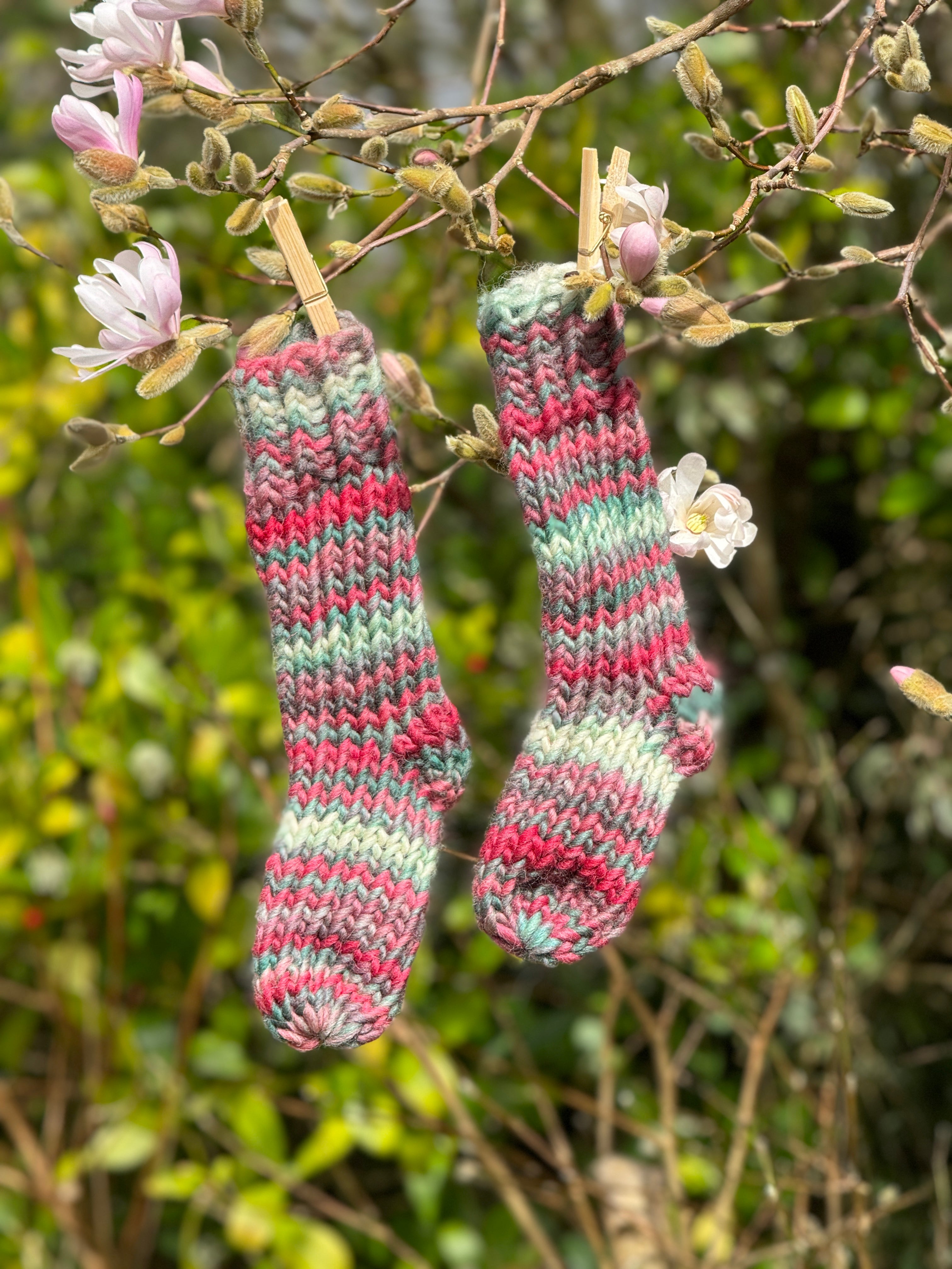 Hand knitted striped socks - 100% Wool Toddler/ Young Child