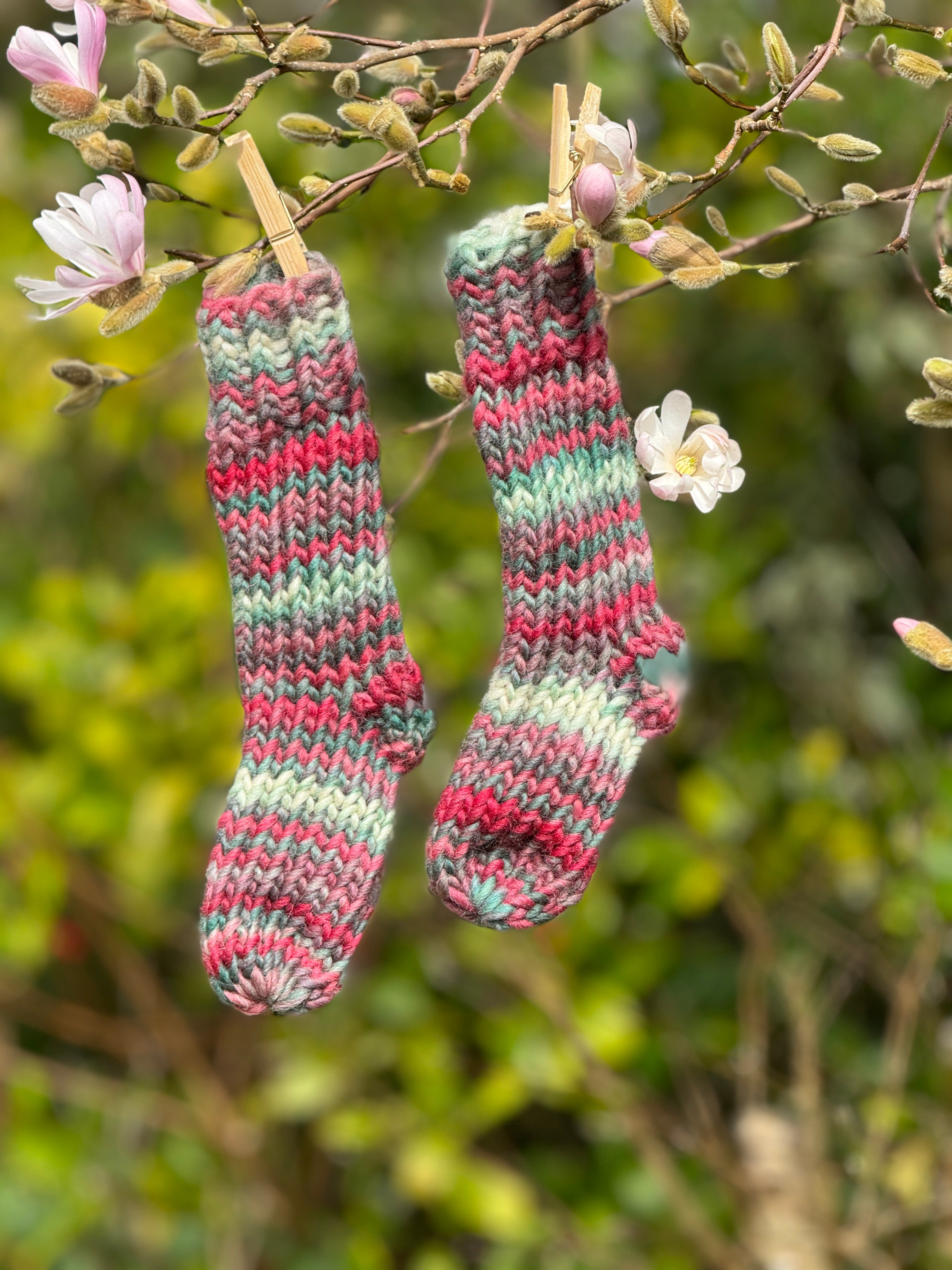 Hand knitted striped socks - 100% Wool Toddler/ Young Child