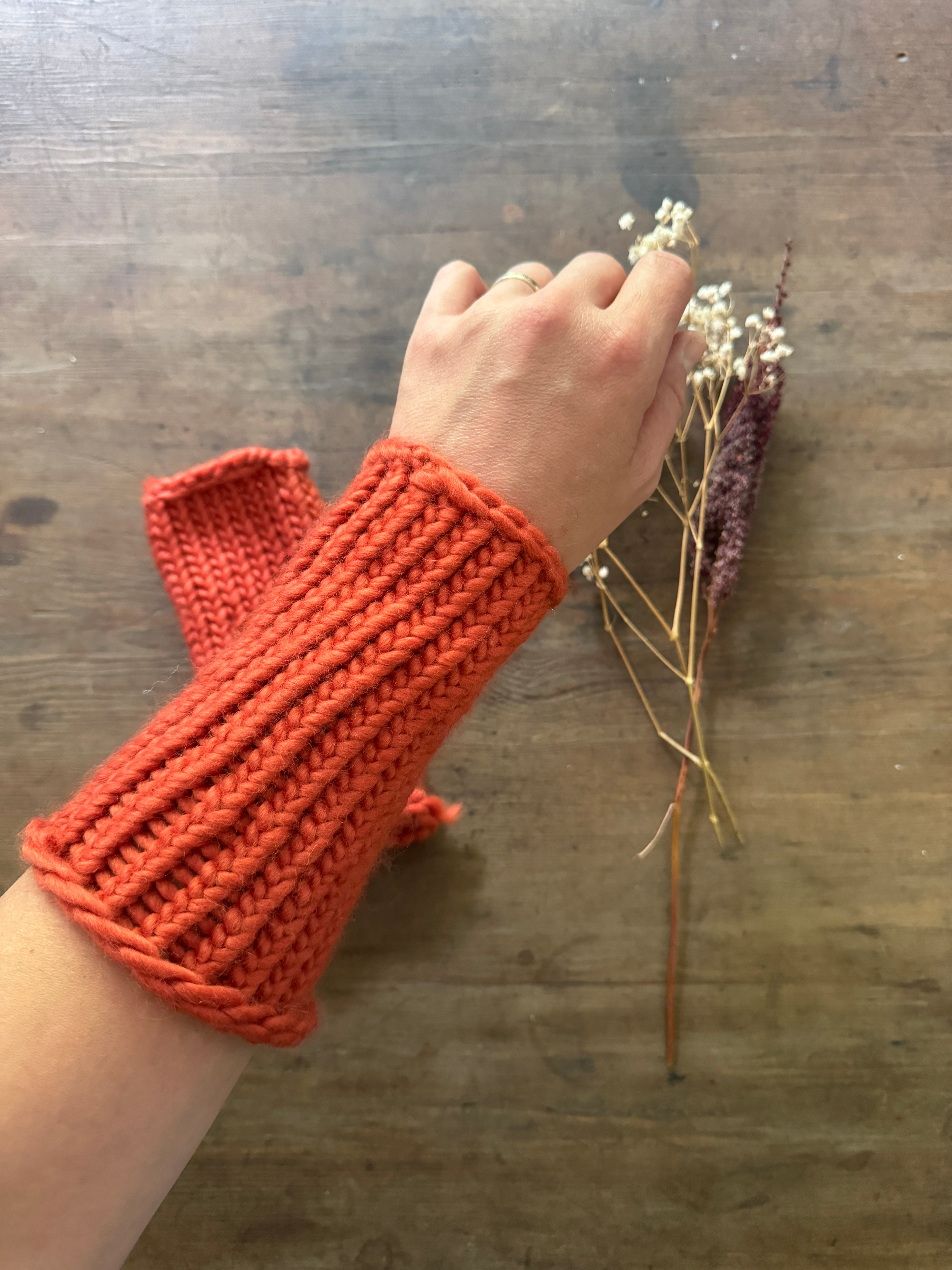 Burnt orange wrist warmers - 100% Merino Wool