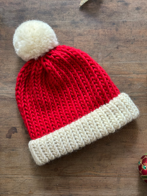 Hand Knitted Santa Hat | Festive Knitwear