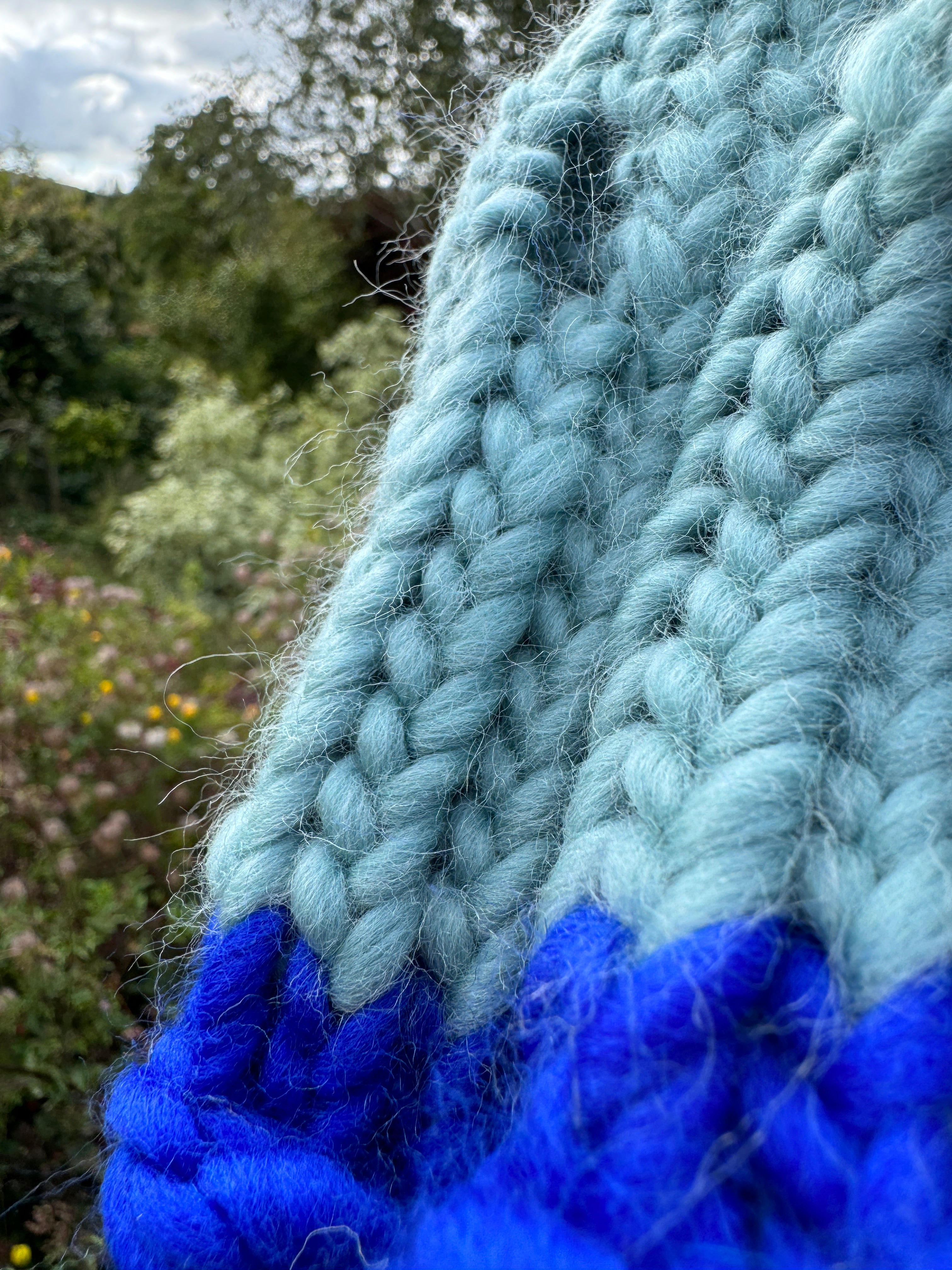 Adult - Fingerless Knitted Gloves - Duck Egg and Royal Blue