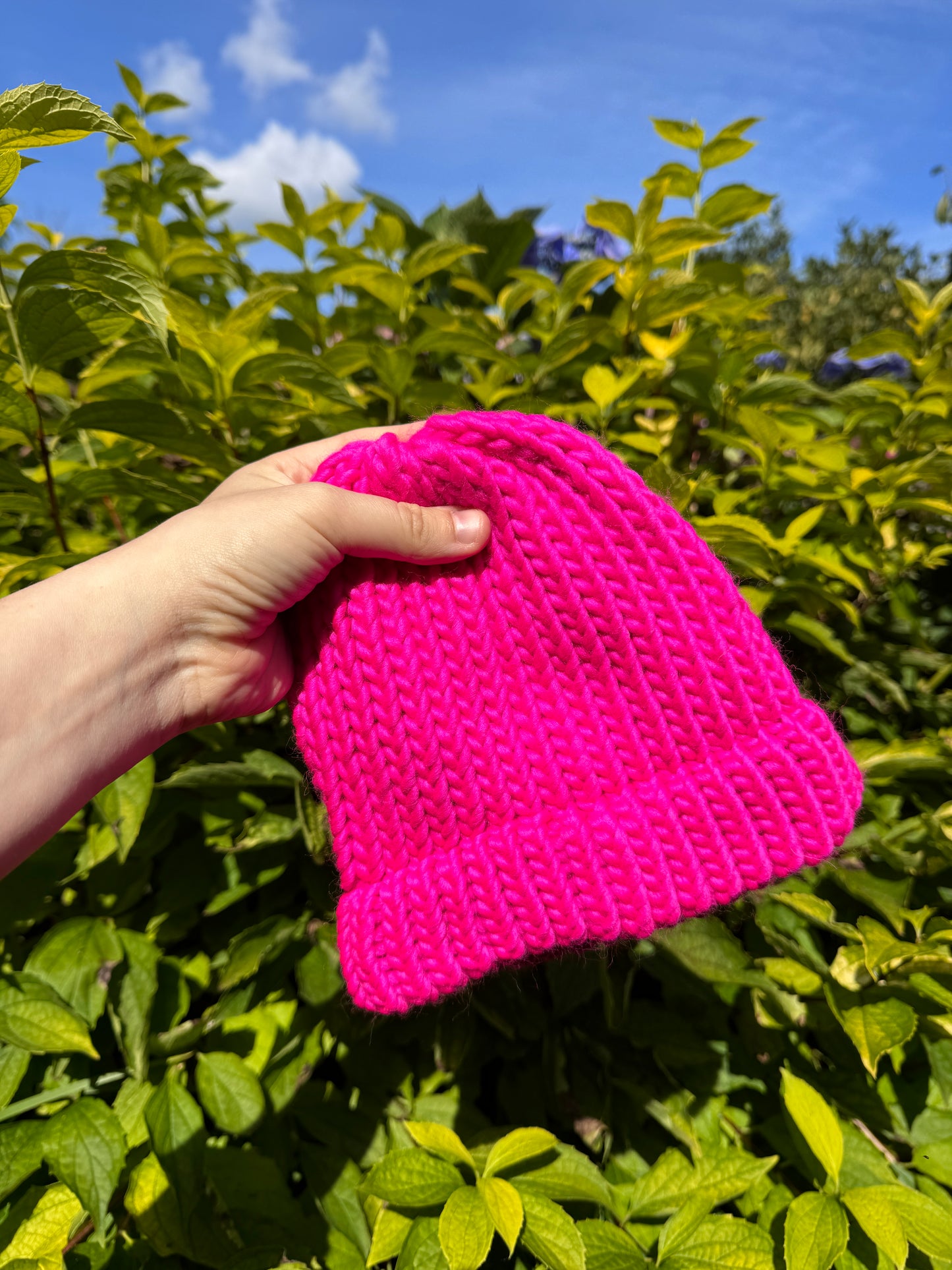 Snug Fit - Hand Knitted Wool Hat - Child or Snug Fit XS Adult - Bright Pink Merino