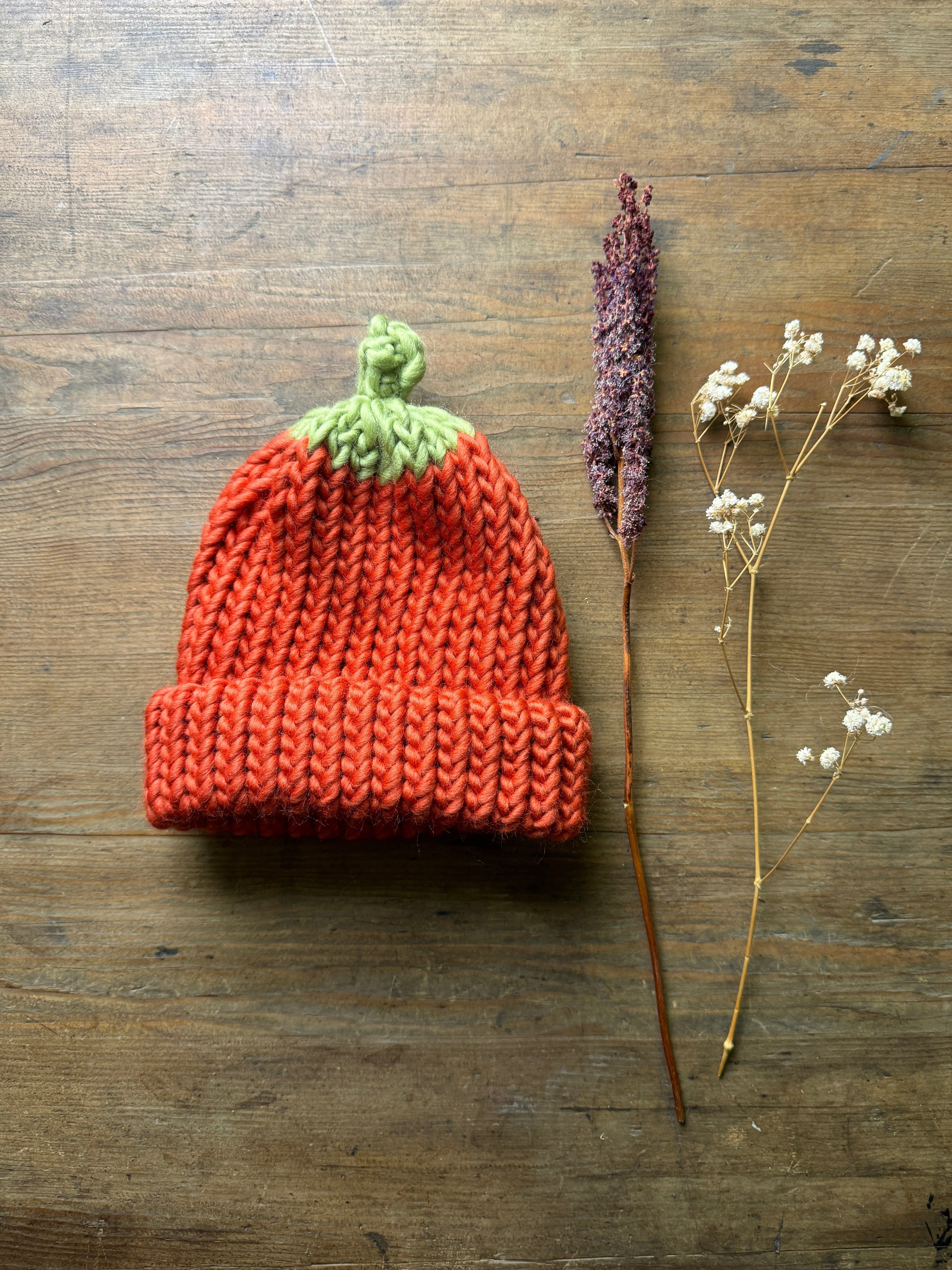 Hand knitted pumpkin hat