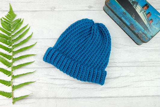 Calm blue knitted hat