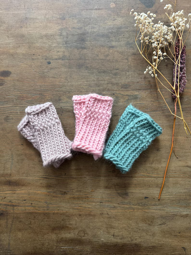 Hand Knitted Toddler Fingerless Gloves - Choice of Colours - 100% Merino Wool