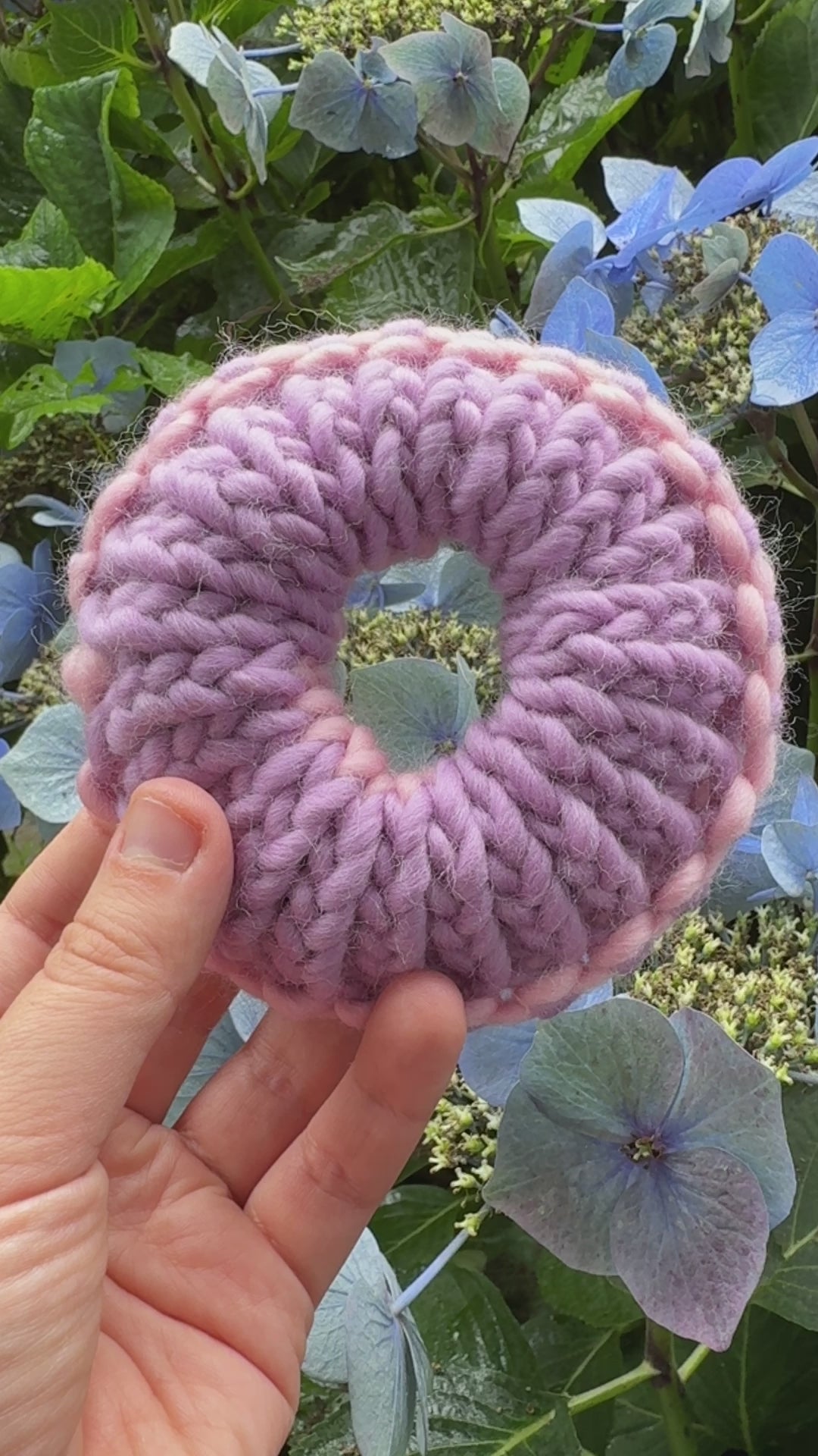 Pastel pink and Lavender knitted scrunchie