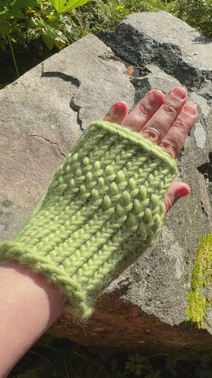 Sage Green fingerless gloves in 100% merino wool