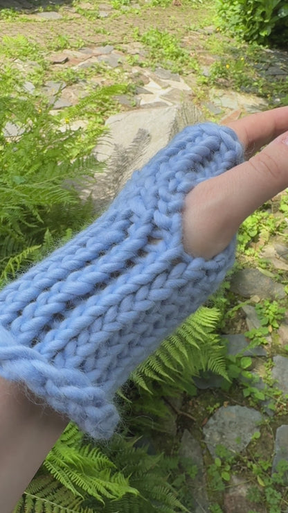 Pastel Blue fingerless gloves in 100% merino wool