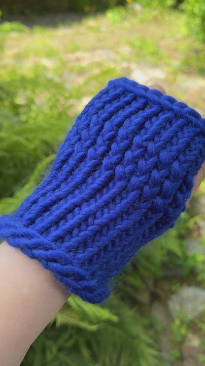 Royal Blue fingerless gloves in 100% merino wool