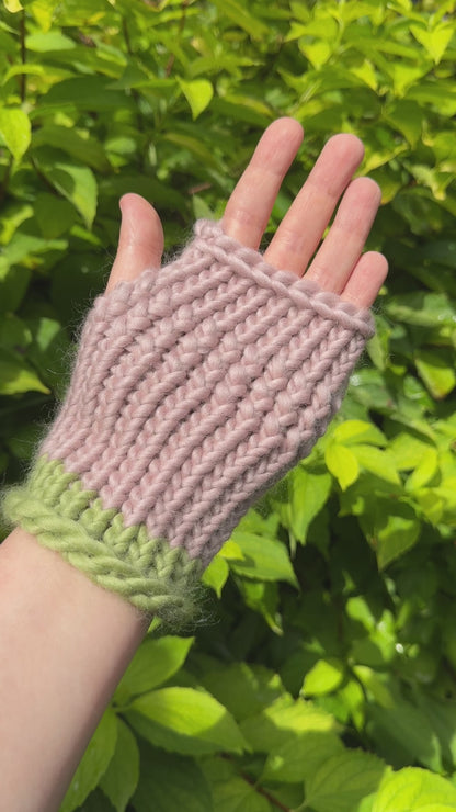 Mink pink and sage green fingerless gloves - Adult